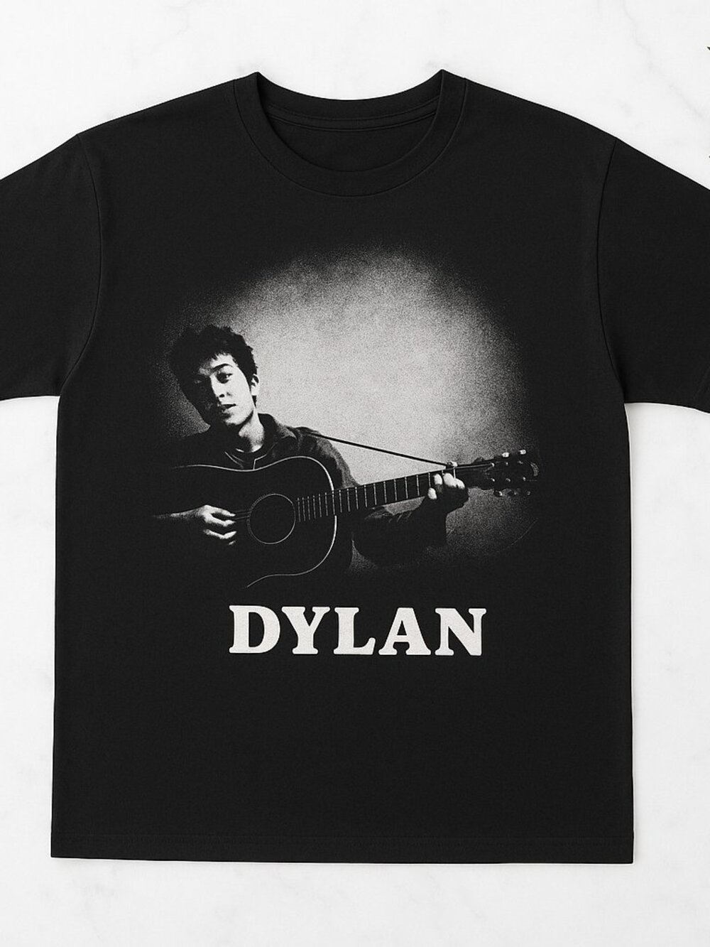 Dylan Guitar Graphic T-Shirt | Vintage Music Tee | Black Acoustic Guitar Shirt